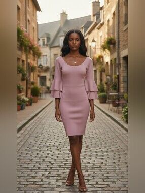 Rachel Rachel Roy Mauve Pink Bell Sleeve Bodycon Midi Dress Knit Size Large